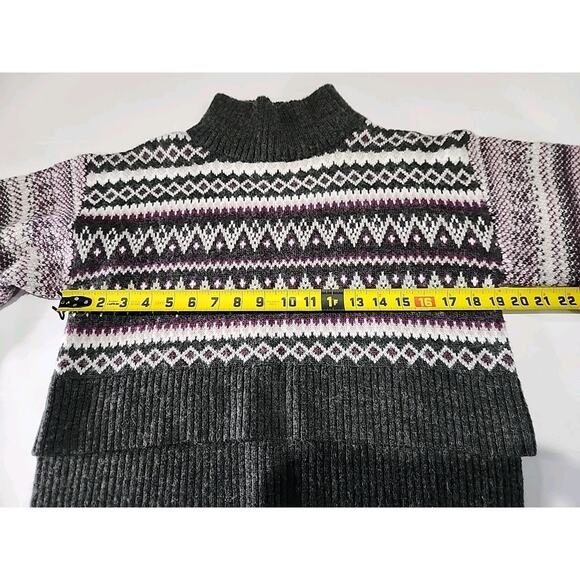 Cleo + Wolf Fair Isle Sweater Womens Small Cropped Gray Purple White Wool Blend - Picture 9 of 11